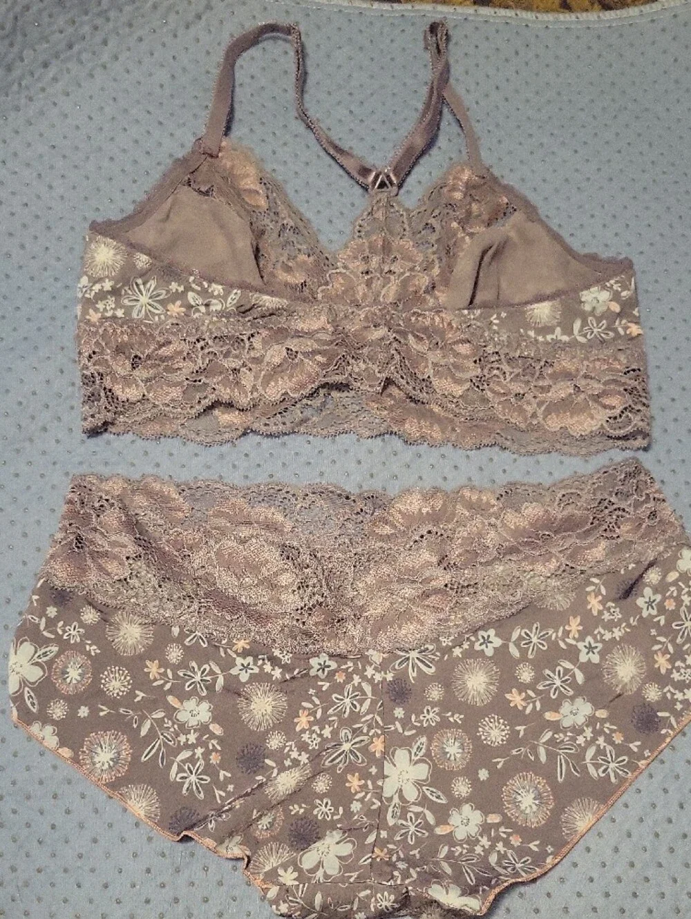 Adore Me Mauve Floral Lace Bralette & Brief Set